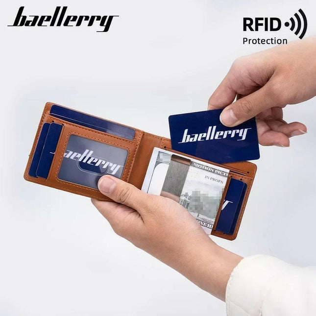 Baellerry Minimalist RFID Koruma Çift Kat Deri Çoklu Kart Cüzdan Erkek Kartlık.