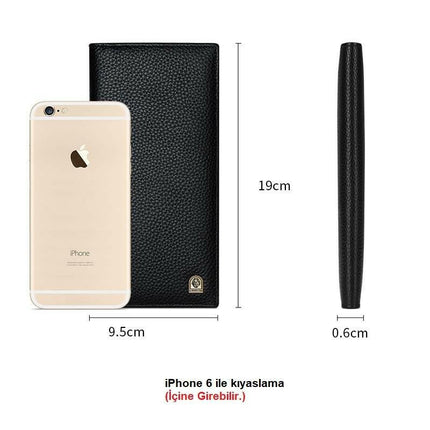 Laorentou Hakiki Deri-Uzun Erkek Cüzdan Kartlık-Klips Kilit-İç Fermuarlı Siyah.