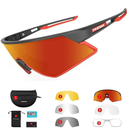PHMAX Ultra Hafif Polarize Unisex Bisiklet Gözlüğü 5 Lens.