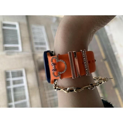 Watch Uyumlu Minnie Figürlü Zirkon Taşlı Saat Kordon Charm Aksesuar Gold Renk.