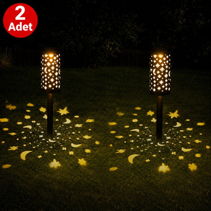 2'li Solar 43 cm Güneş Enerjili Bahçe Lambası Solar Dekoratif Kazık Aydınlatma Balkon Teras Yürüyüş Yolu