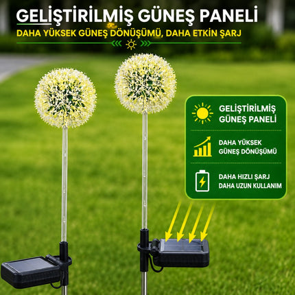 2'li Güneş Enerjili Karahindiba Bahçe Lambası Solar LED Dekoratif Dış Mekan Aydınlatma Sıcak Beyaz