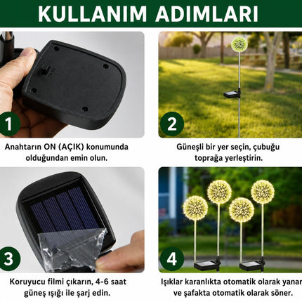 2'li Güneş Enerjili Karahindiba Bahçe Lambası Solar LED Dekoratif Dış Mekan Aydınlatma Sıcak Beyaz