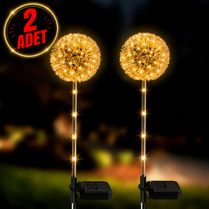 2'li Güneş Enerjili Karahindiba Bahçe Lambası Solar LED Dekoratif Dış Mekan Aydınlatma Sıcak Beyaz