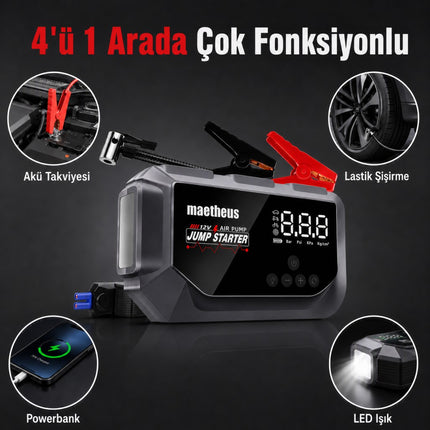 24000 mAh 4in1 Akü Takviye Cihazı | 150 PSI Kompresör | Lastik Şişirme | Powerbank | EVA Çanta | 4000A Tepe Akım