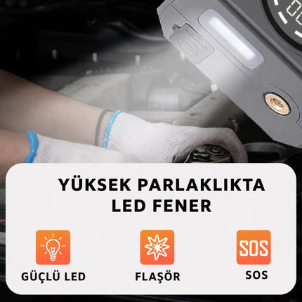 4-in-1 16000mAh Akü Takviye Cihazı | 150 PSI Kompresör | Powerbank | LCD Ekran | LED Fener | EVA Çanta | 2000A Tepe Akım
