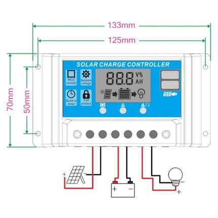 50A Dijital Güneş Paneli Solar Akü Şarj Kontrol Cihazı 12V 24V