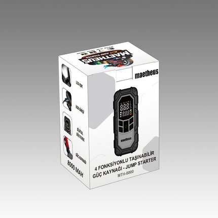 4in1 Akü Takviye Ateşleyici Lastik Şişirme Kompresörü Powerbank LED Işık 150 PSI 8000mAh