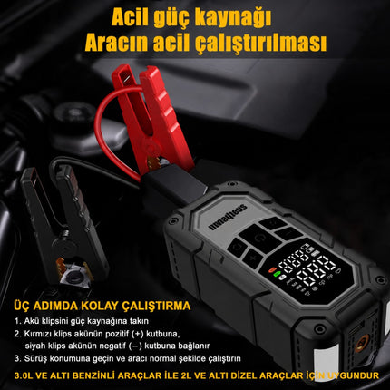4in1 Akü Takviye Ateşleyici Lastik Şişirme Kompresörü Powerbank LED Işık 150 PSI 8000mAh