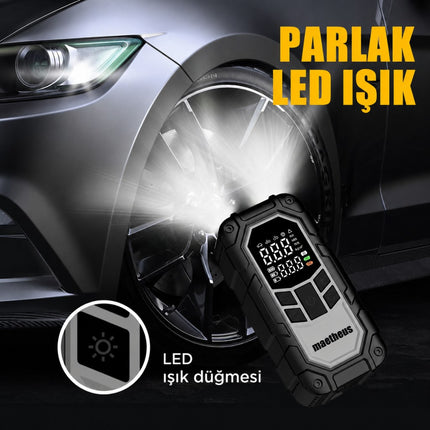 4in1 Akü Takviye Ateşleyici Lastik Şişirme Kompresörü Powerbank LED Işık 150 PSI 8000mAh