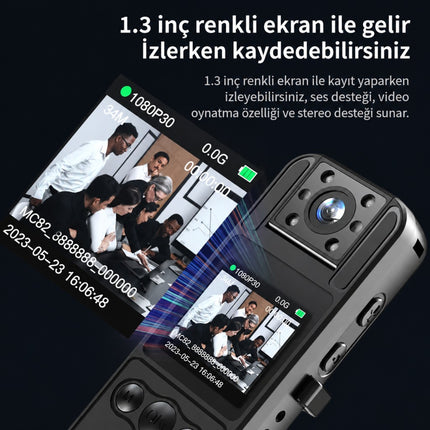 H82 1080P WiFi Vücut Kamerası Full HD Ses ve Video Kayıt Cihazı 180° Döner Lens Gece Görüş 1.3 İnç Ekran