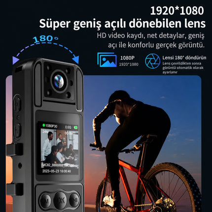 H82 1080P WiFi Vücut Kamerası Full HD Ses ve Video Kayıt Cihazı 180° Döner Lens Gece Görüş 1.3 İnç Ekran