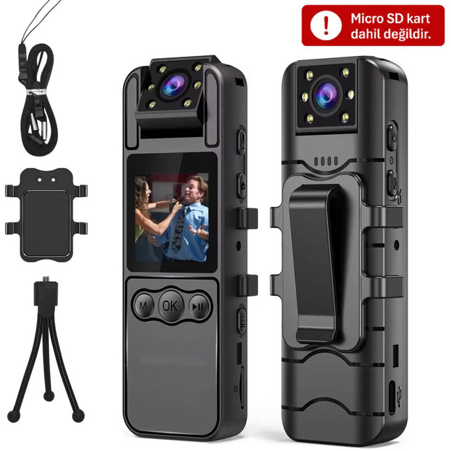 H82 1080P WiFi Vücut Kamerası Full HD Ses ve Video Kayıt Cihazı 180° Döner Lens Gece Görüş 1.3 İnç Ekran