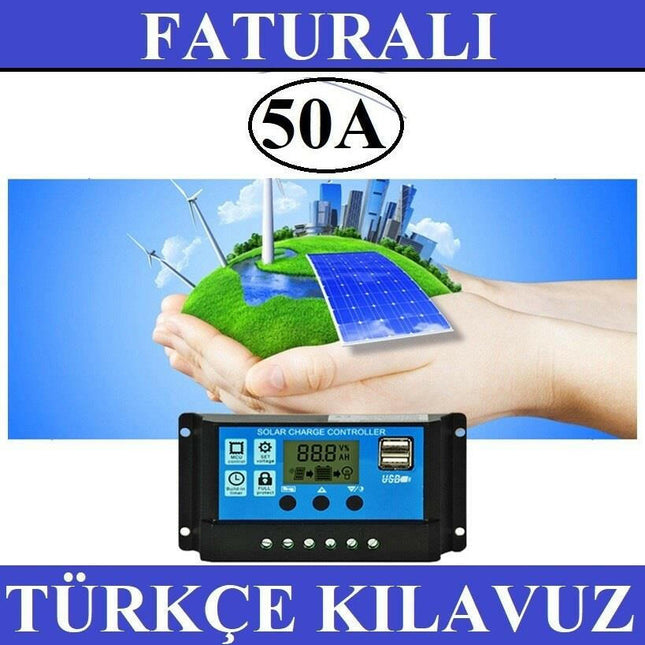 50A Dijital Güneş Paneli Solar Akü Şarj Kontrol Cihazı 12V 24V.