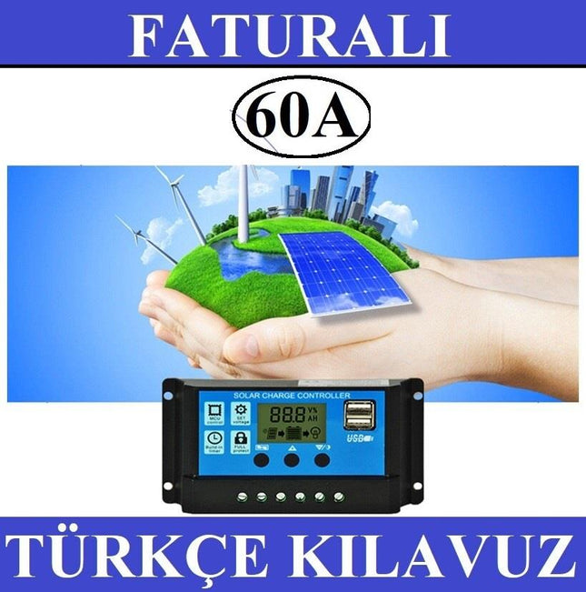 60A Dijital Güneş Paneli Solar Akü Şarj Kontrol Cihazı 12V 24V