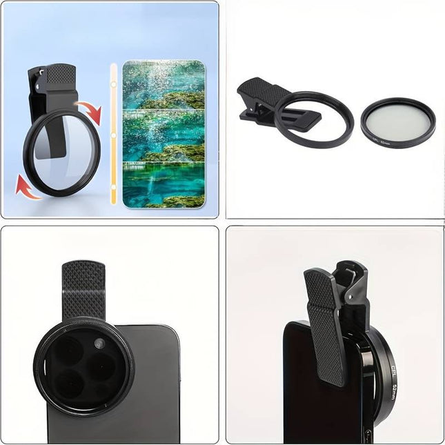 52mm Ultra Clear CPL Polarize Filtre Klipsli Telefon Lens Yansıma Azaltıcı