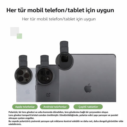 52mm CPL Polarize Telefon Kamera Filtresi Klipsli Döner Yansıma ve Parlama Azaltıcı Lens