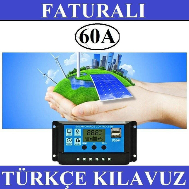 60A Dijital Güneş Paneli Solar Akü Şarj Kontrol Cihazı 12V 24V.