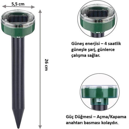 8 Adet Solar Güneş Enerjili Akrep,Köstebek,Yılan Fare Kovucu 750-1000 M2 Etkili Yuvarlak.