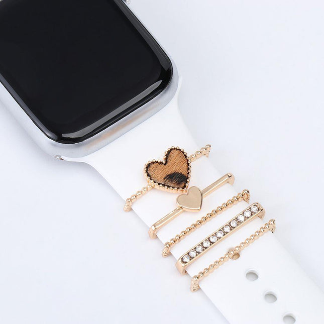 Apple Watch Uyumlu Leopar Kalpli Kordon Aksesuar/charm Gold Renkli