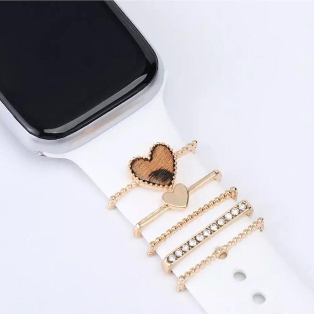 Apple Watch Uyumlu Leopar Kalpli Kordon Aksesuar/charm Gold Renkli
