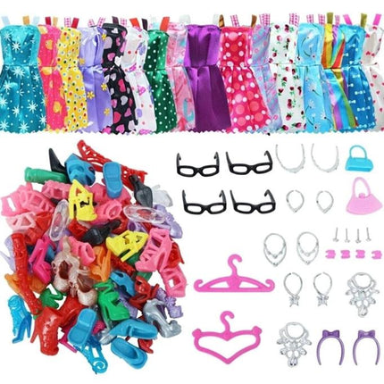 Barbie Bebekler Için 42 Parça Aksesuar Kıyafet Ayakkabı Çanta Askı Gözlük Seti