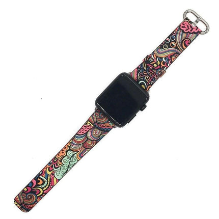 Çiçek Desenli Apple Watch 7 6 5 4 3 42-44 Mm Kordon Kayış Sk06.