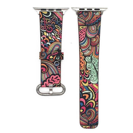 Çiçek Desenli Apple Watch 7 6 5 4 3 42-44 Mm Kordon Kayış Sk06.