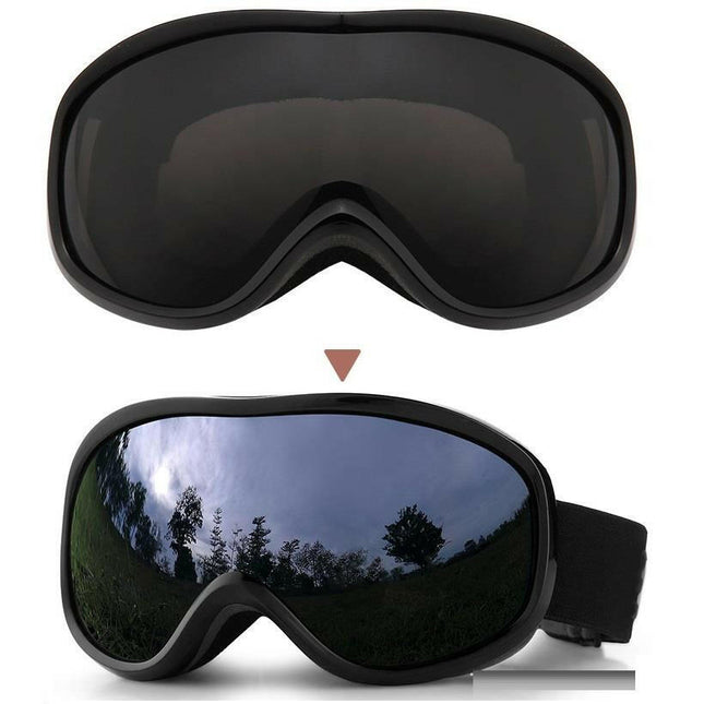 Çift Katman Anti-Sis Siyah Lens UV Snowboard Kayak Gözlüğü.