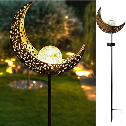 Güneş Enerjili Ay Figürlü 85 cm Solar Bahçe Lambası Dekoratif Kazıklı Dış Mekan Sıcak Beyaz LED Aydınlatma