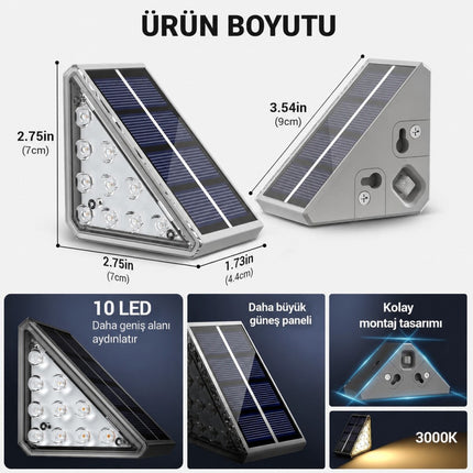 6'lı Solar Basamak Işığı 10 LED Güneş Enerjili Merdiven Bahçe Aydınlatması
