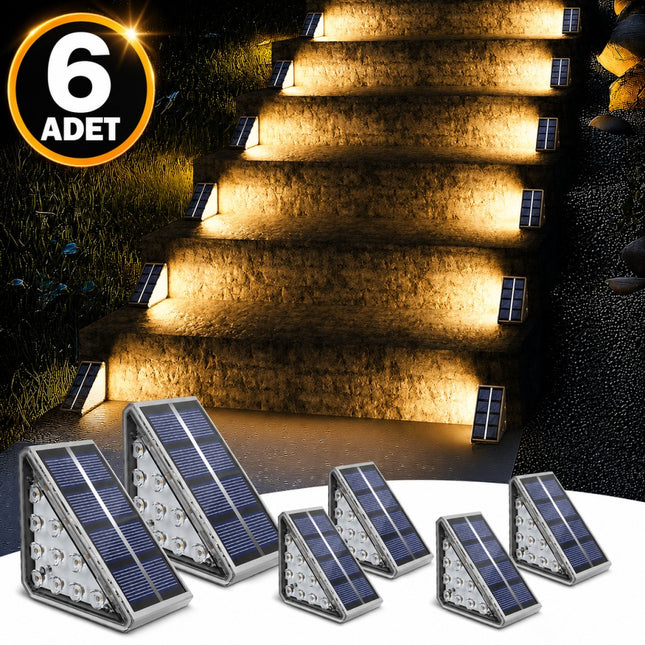 6'lı Solar Basamak Işığı 10 LED Güneş Enerjili Merdiven Bahçe Aydınlatması