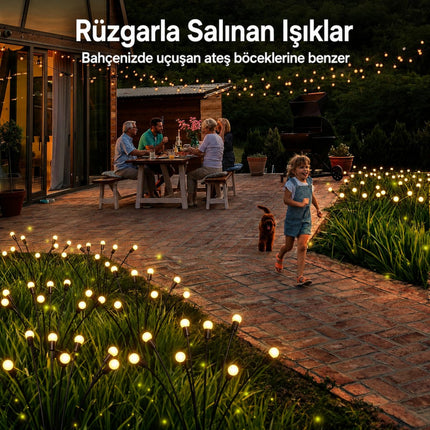 2'li Güneş Enerjili 70 cm Firefly Bahçe Lambası 8 LED Aydınlatma Dekoratif Solar Dış Mekan Balkon Yürüyüş Yolu