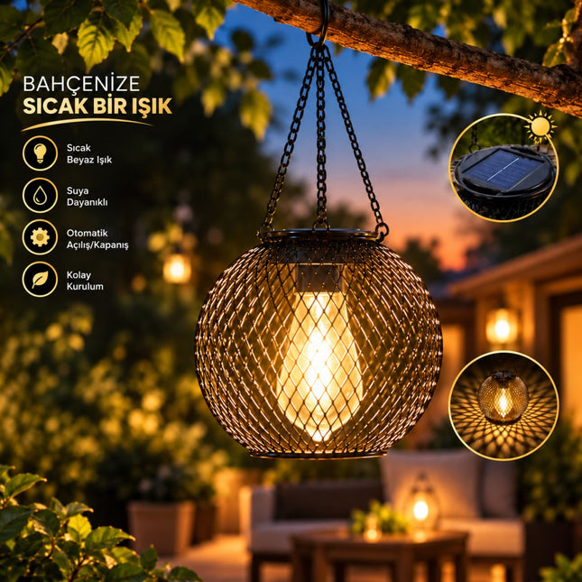 Güneş Enerjili Askılı Bahçe Feneri Solar LED Dekoratif Aydınlatma Lambası