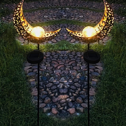 Güneş Enerjili Ay Figürlü 85 cm Solar Bahçe Lambası Dekoratif Kazıklı Dış Mekan Sıcak Beyaz LED Aydınlatma