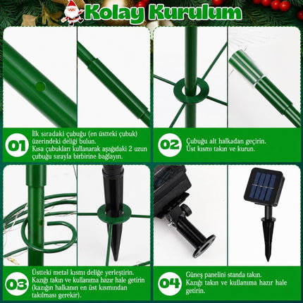 Güneş Enerjili LED Noel Yılbaşı Ağacı Bahçe Solar Balkon Teras Aydınlatması 68 cm 8 Mod Sıcak Beyaz