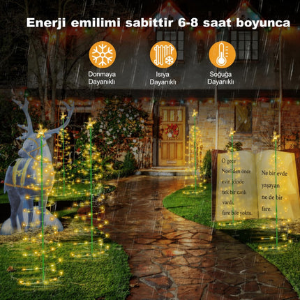 Güneş Enerjili LED Noel Yılbaşı Ağacı Bahçe Solar Balkon Teras Aydınlatması 68 cm 8 Mod Sıcak Beyaz