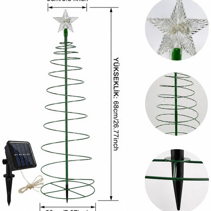 Güneş Enerjili LED Noel Yılbaşı Ağacı Bahçe Solar Balkon Teras Aydınlatması 68 cm 8 Mod Sıcak Beyaz