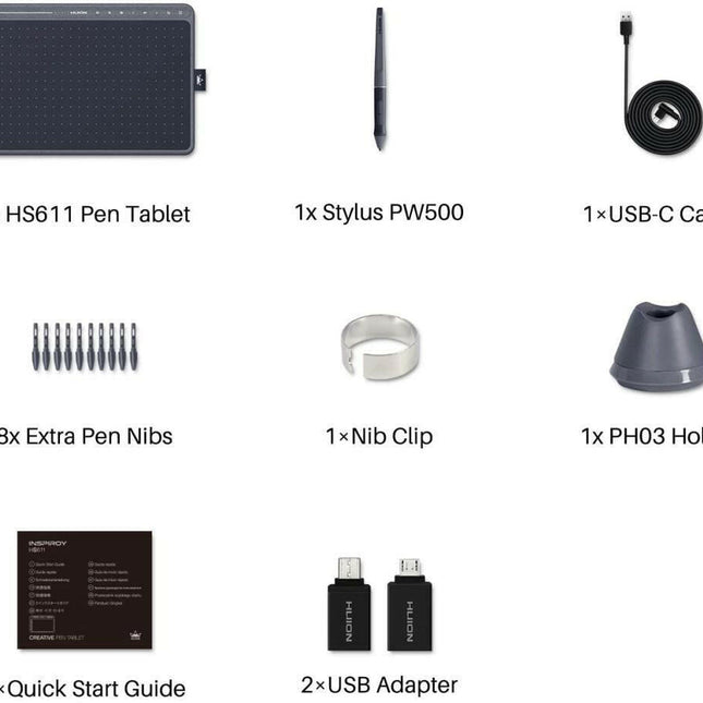 Huion HS611 10 x 6" 8192 Grafik Tablet Space Grey.