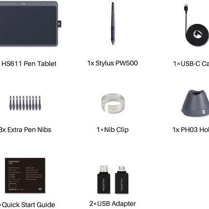 Huion HS611 10 x 6" 8192 Grafik Tablet Space Grey