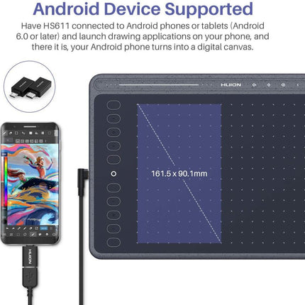 Huion HS611 10 x 6" 8192 Grafik Tablet Space Grey