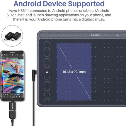 Huion HS611 10 x 6" 8192 Grafik Tablet Space Grey.