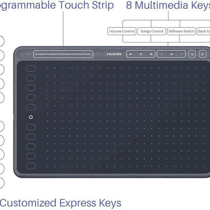 Huion HS611 10 x 6" 8192 Grafik Tablet Space Grey.