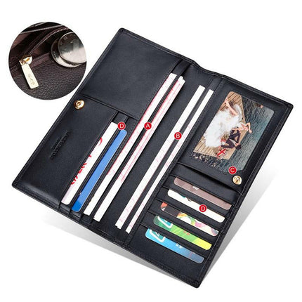 Laorentou Hakiki Deri-Uzun Erkek Cüzdan Kartlık-Klips Kilit-İç Fermuarlı Siyah.