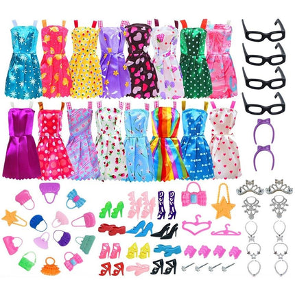 Barbie Bebekler Için 42 Parça Aksesuar Kıyafet Ayakkabı Çanta Askı Gözlük Seti