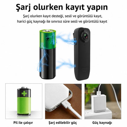 A18 Mini Yaka Kamerası 1080P Full HD Sesli Video Kaydedici Gece Görüşlü Hareket Algılamalı Taşınabilir Vücut Kamerası