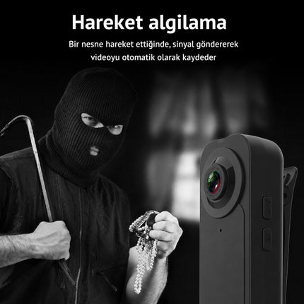 A18 Mini Yaka Kamerası 1080P Full HD Sesli Video Kaydedici Gece Görüşlü Hareket Algılamalı Taşınabilir Vücut Kamerası