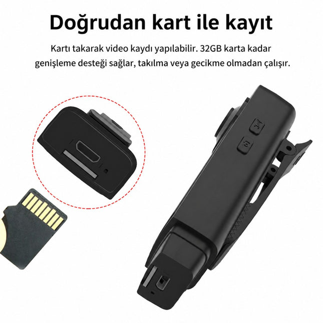 A18 Mini Yaka Kamerası 1080P Full HD Sesli Video Kaydedici Gece Görüşlü Hareket Algılamalı Taşınabilir Vücut Kamerası