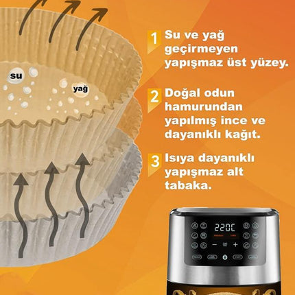 Pisirme Kagidi 50 adet Airfryer Yagli Kagit Xiaomi Philips Air Fryer Tüm Markalara Uyumlu Yuvarlak