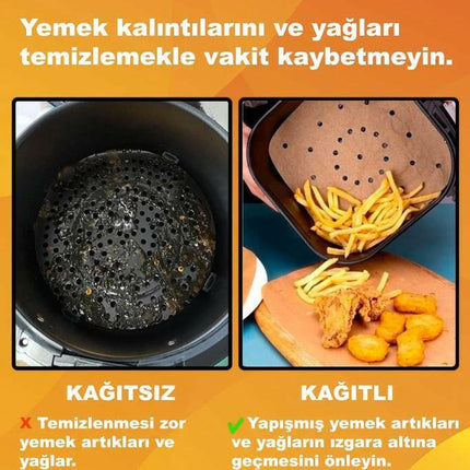 Pisirme Kagidi 50 adet Kare Delikli Airfryer Yagli Kagit Xiaomi Philips Tüm Markalara Uyumlu.